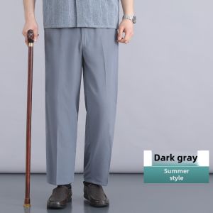 Elderly Summer Thin Pants High Waist Deep Crotch Mens Pants Dad Sports Pants Men Ice Silk Grandpa Casual Pants