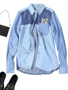 Áo Sơ Mi Denim Dài Tay Thêu Lụa Tay Áo Nữ Thời Trang Phong Cách Hàn Quốc Mềm Mại Đa Năng Cổ Vuông Cài Nút Mùa Hè Thường Ngày