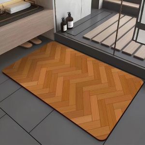 Wood Printing Bath Mat Foot Mats Absorbent Quick Dry Toilet Rugs Bathroom Non-slip Shower Carpet Doormat Washable Easy To Clean