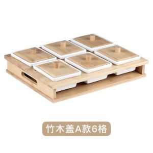 ชามเซรามิกจานไม้ไผ่จานขนมจานแบ่งช่องจานใส่ผลไม้แห้งจานใส่ลูกอมสำหรับโรงแรมจานใส่ขนมขบเคี้ยวสำหรับร้านอาหารสไตล์ญี่ปุ่นและเกาหลีจานใส่หม้อไฟ