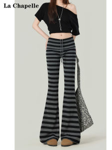 La Chapelle High Waist Drawstring Micro Flared Casual Pants Womens Early Autumn New Style Slim Fit Striped Straight Leg Trousers