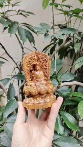 Tượng phật Ta bà tam Thánh khắc 3 mặt gỗ bách xanh