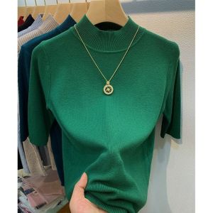Luxury Brand Discount Original High Collar Short Sleeve Knit Top