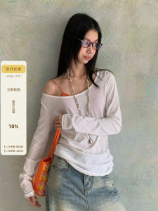 Slim Fit Long Sleeve Sun Protection Shirt Asymmetrical Shoulder Womens Summer T-Shirt White Casual Style Regular Thickness