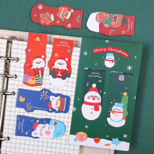 2ชิ้น/เซ็ตเด็กสีสันสุขสันต์วันคริสต์มาสขนาดเล็กที่คั่นหนังสือแม่เหล็ก การ์ตูนหมีตูนหิมะหนังสือรูปแบบคลิปหนีบหน้าอุปกรณ์สำนักงานโรงเรียนของขวัญ