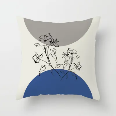 Nordic Geometry Simple Minimalist Blue Line Sofa Pillowcase Home Decorative Cushion Cover Square PP Cotton Filling