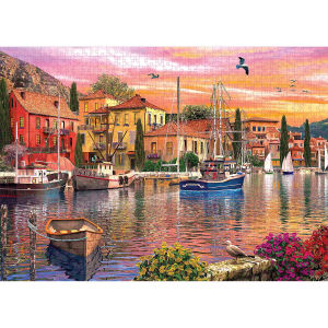 1000 Pieces Jigsaw Puzzle Mediterranean Harbor Home Decor Adults Puzzle Games Family Fun Floor Puzzles Educational Toys