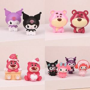 Strawberry Bear Big Ear Dog Melody Vinyl Doll Birthday Cake Decoration Plugin Ornament Popular Internet Toy Festive Decoration