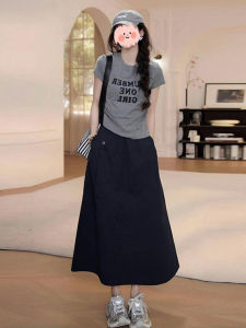 Gray Letter Print Short Sleeve T-Shirt Womens Summer New Style High-End Short Shoulder Slimming Versatile Top Korean Style