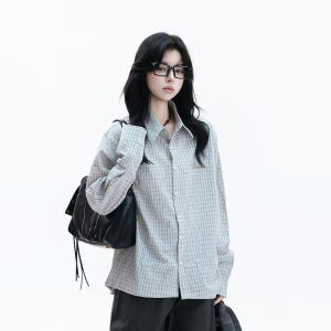 zuocisankon | Commute Versatile Long Sleeve Plaid Casual Loose Embroidered Boyfriend Style Shirt