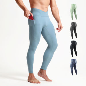 Mens High-Waist Crossed Yoga Sports Leggings Compression Elastic Quick Dry Running Basketball Training Tight Fitness Long Pants