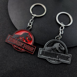 คลาสสิก Jurassic Park T-Rex โลโก้ Key แหวนพวงกุญแจรูปแบบไดโนเสาร์รอบจี้ Keyrings สําหรับผู้หญิงผู้ชาย Chaveiro เครื่องประดับ