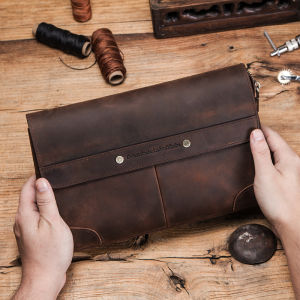 Hiram Men Clutch Bags Genuine Leather Retro Large Capacity Mens Wallets Male Clutches Bags Handbags Card Holders Phone Pockets