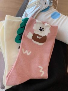 Cotton Mid-Calf Socks for Women Spring Autumn Style Cute Cartoon Japanese Long Tube Socks Student Cotton Breathable Sweat Absorbent