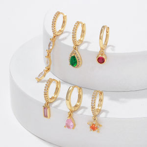 2pcs Vintage Colourful Zircon Star Water-drop Tassel Hoop Earring Stainless Steel Shiny Luxury Huggie Cartilage Party Jewelry