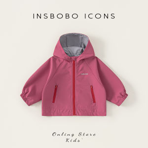 INSbobo Kids Windproof Jacket Hooded Outerwear Fashionable Polyester Fiber Long Sleeve Zipper Closure Autumn New Arrival for Girls And Boys