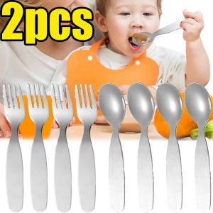 Childrens Stainless Steel Knife Fork Set Handle Thickened Toddler Child Spoons Learning Eating Small Spoon Forks Kids Tableware