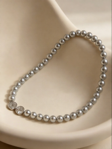 YISHU | Elegant Luxurious Pearl Necklace Silver Gray