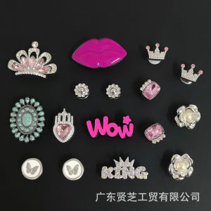 16Pcs Crocs Jibbitz Charms Lips Diamond-encrusted Crystal Crown Detachable Shoe Buckle Decoration for Crocs