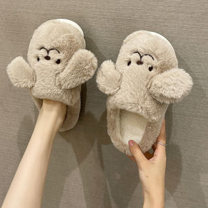 Cute Stuffed Puppy Cotton Slippers Female Winter New Arrival Fleece-lined Heattech Indoor and Outdoor Thick Sole Non Slip Confinement Cotton Slippers