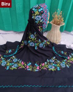 Mukena Terusan Dewasa Bahan Katun Polino Warna Navy Bordir Bunga Rose Cantik
