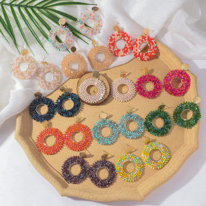 Boho Fashion Round Crystal Beaded Drop Earrings for Women Colorful Elegant Metal Dangle Earrings Handmade Summer Beach Jewelry