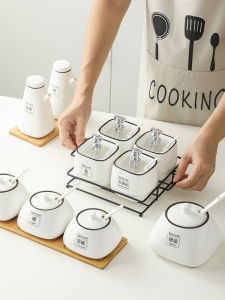 Ceramic Seasoning Jar Kitchen Spice Bottle Home Use Luxury Salt Flavoring Box Salt Pot Seasoning Canister Nordic Style Storage Container
