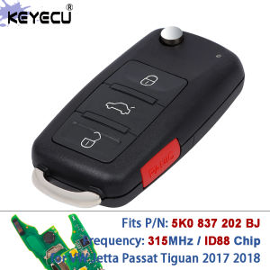 KEYECU 5K0 837 202 BJ NBGFS93N 315MHz Megamos AES ID88 Chip Smart Remote Key Fob for VW VolksWagen Jetta Passat Tiguan 2017 2018