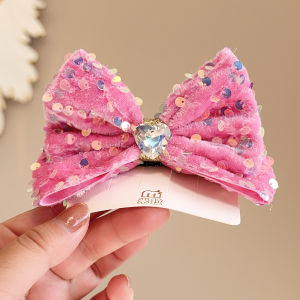 Childrens 3D New Year Red Bow Hair Clip Sparkling Sequins Girls Performance Party Hair Accessories Princess Top Clip