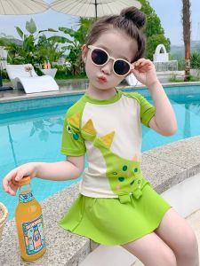Girls Summer Swimsuit Cute Dinosaur Swimwear Separate Design Childrens Swimming Clothes Fashionable Baby Girls Swim Dress