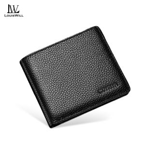 LouisWill กระเป๋าสตางค์ผู้ชายการออกแบบลวดลายลิ้นจี่กระเป๋าสตางค์สั้นแบบเรียบง่ายกระเป๋าสตางค์ธุรกิจเหรียญกระเป๋าใส่บัตรหลายใบกระเป๋าสตางค์หนังกระเป๋าเดินทาง Pouch Koin บัตรประชาชนผู้ที่ใส่บัตรเครดิต