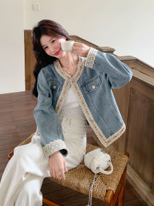 Blue Unique Beautiful Denim Jacket Womens Short Style Autumn Fashion Personality Lace Design Sense Top Quality Polyester