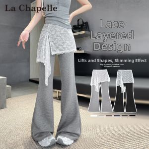 La Chapelle | Lace Ruffle Hem High Waist Yoga Flare Pants