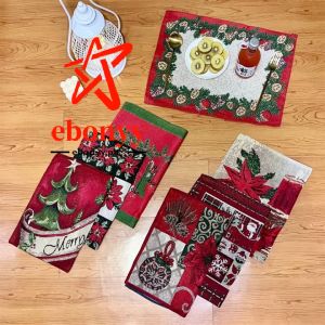【COD】1pcs Christmas placemat 33x45cm cotton and linen woven and embroidered home decoration