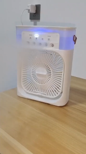Portable USB Electric Fan Mini Air Conditioner Cooling Table Fan Humidifier with Handle Spray Mist Timer & LED Light