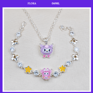 FLORA 0698L - Set bạc ta dây chuyền lắc tay hình Kuromi màu tím dành cho bé gái