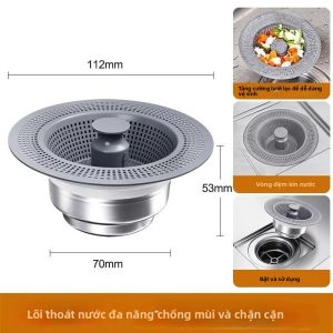 Bồn Rửa Chén Inox Thoát Nước Lọc Độ Nảy Lõi Lọc Màn Hình Chống Mùi Cắm US/EU Phong Cách Phụ Kiện Nhà Bếp Màu Xám