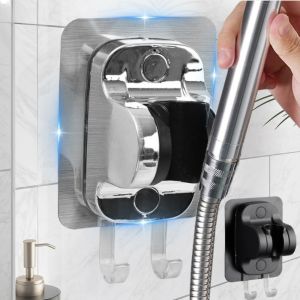 Universal Shower Head Holder Self-Adhesive Punch-Free Showerhead Bracket Adjustable Wall Mounted Holder for Bathroom Accessories Stable Rotation
