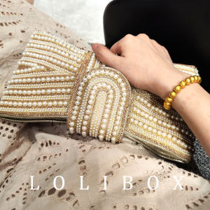 LOLIBOX Clutch Bag Pearl Butterfly Knot Party Evening Wedding Crossbody Bag Sweet Lady Style Handbag Youth Suitable Pure Color