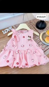 Sẵn Váy Bí công chúa Hồng Có nơ cổ Chất Liệu Vải Đũi Mềm Cho Bé Gái Có cúc gài may kĩ đẹp 6-16kg