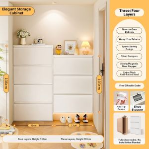 CTYLIGHTZ | Ultra-thin Narrow Steel Wood-Grain Storage Cabinet No Installation Required