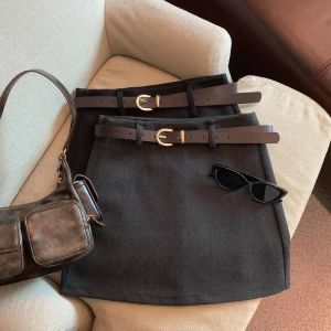 plus Size Womens American Retro Grey Woolen Mini Skirt High Waist Slim A-Line Short Skirt Black Color Spring Autumn Season