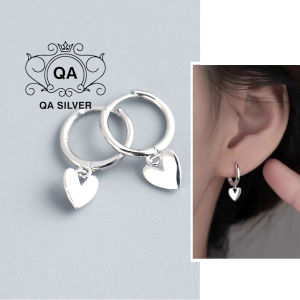 Khuyên tai bạc 925 tròn mặt trái tim bông nữ hoop S925 HEART QA SILVER Earrings EA250302