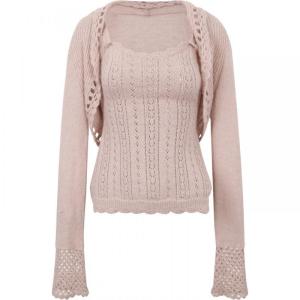 Youthful Autumn Korean Style Pink Lace Knitted Cardigan