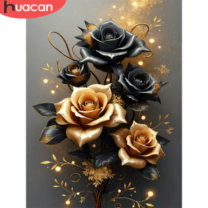 Huacan Luxury Diamond Painting Kit Black and Gold Roses Exquisite Art Decor Sparkling DIY Craft Diamond Embroidery