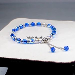 Gelang swarovski / Gelang Swaroski Original Kristal Biru 6 mm Rangkai Karet dan Rantai Stainless Tahan Karat Kado Hadiah Terbaru
