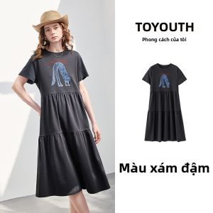 Toyouth | Đầm Phối Lớp Cao Cổ Vintage Mùa Hè Họa Tiết Mèo