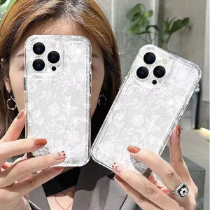 White Pink Lace Pattern Phone Case for iPhone 17 Air 16 15 14 11 Pro Max Plus 13 12 Mini X 8 7 Soft TPU Back Cover Coque