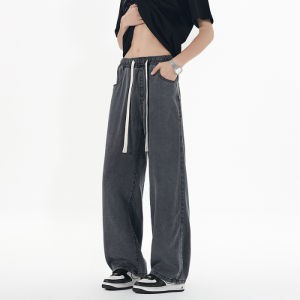 High Quality Summer Lyocell Fabric Mens Jeans Loose Straight Leg Cool Breathable Drawstring Casual Denim Trousers Male