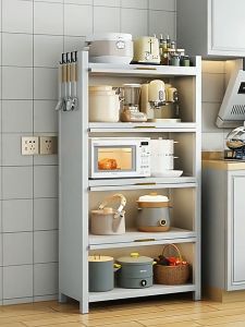 Kitchen Cabinet Organizer Storage Rack With Wheels Multi-layer With Door Plate Dish Pot Shelf